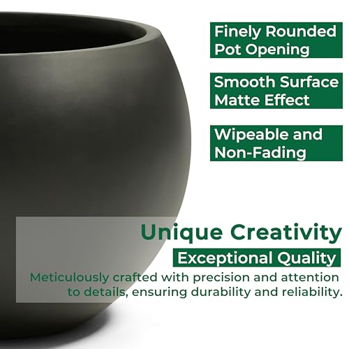 FloraFairy 19.3" Dia-13 H Fiberstone Sphere Planter, Black Round Flower Pot - color: Black, size: Large