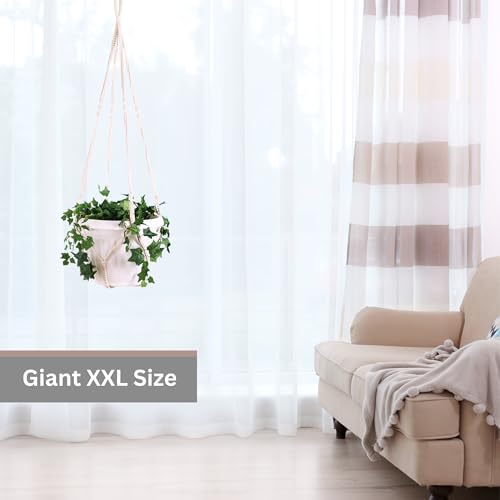 Giant XXL 55 Inches Macrame Planter Hanger Large for 15 inch Pot - color: Beige