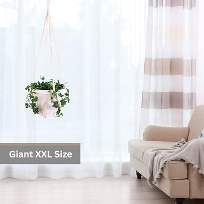 Giant XXL 55 Inches Macrame Planter Hanger Large for 15 inch Pot - color: Beige