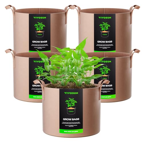 VIVOSUN 5-Pack 2 Gallon Plant Grow Bags Fabric Pots with Handles - color: Tan, size: 2 Gallons