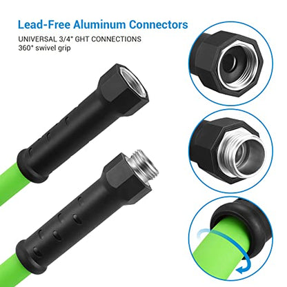 DEWENWILS Garden Hose 25 ft x 5/8", Water Hose with Swivel Handle, Heavy Duty, Lightweight, Flexible Hose for Plants, Car, Yard, 3/4 Inch Solid Fittings, Drinking Water Safe HHGH25A1 - color: Green, size: 25 ft