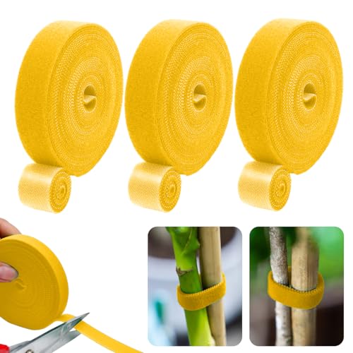 Colorful Nylon Plant Ties Multipurpose Strap Roll for Garden Cable Organizing, Adjustable Fastening Cord for Plants and DIY Projects - color: 3Pack yellow