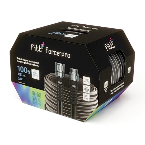 FITT Force Pro Water Hose, Lightweight Ultra Flexible Durable Kink-Free Heavy-Duty Commercial Grade Flat Garden Hose, Grey and Blue, 100-Feet x 5/8-Inch - size: 5/8" 100ft