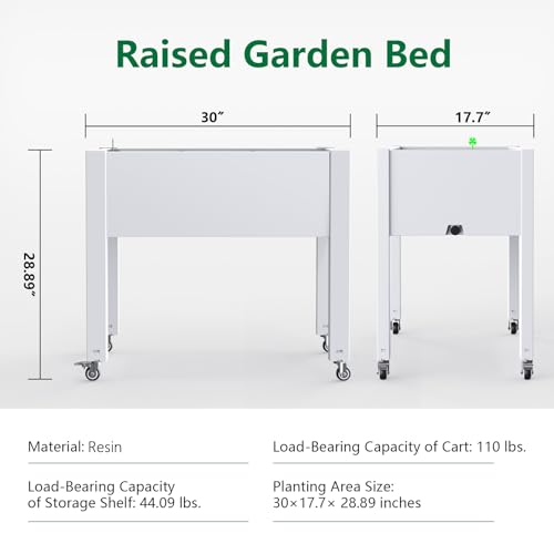 Vixzen Mobile Raised Garden Bed with Wheels, Self-Watering System,Outdoor Resin Planter Box for Vegetables, Flowers, Herbs on Patio, Balcony, Yard(Ashen, 30.04 * 17.72 * 28.9) - color: Ashen, size: 28.9"h