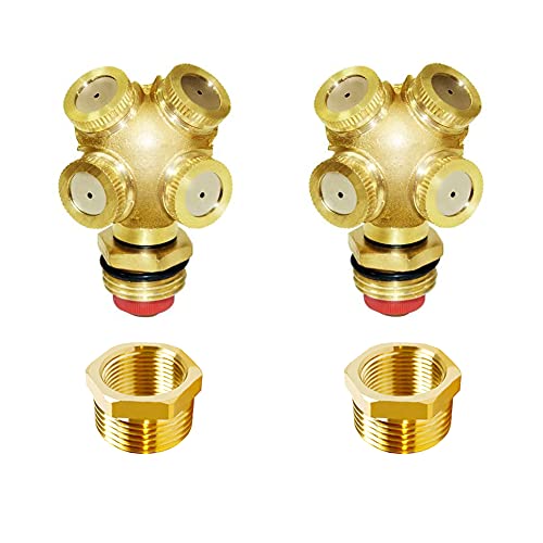 Joywayus Brass Misting Spray Nozzle 3/4" GHT Male 4-Holes Garden Sprinklers Irrigation Connector Water Sprinklers Mister Heads Fitting with Filter Mesh (Pack of 2) - size: 4 Holes-3/4"GHT