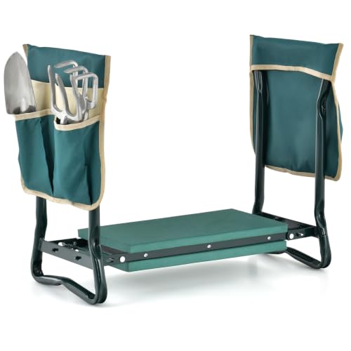 Goplus Garden Kneeler and Seat, Foldable Garden Bench for Kneeling & Sitting, Widened 8" EVA Soft Foam Pad, Heavy-Duty Garden Stool w/ 2 Large Tool Pouches, Gardening Gift for Women Men Seniors - color: Green, style: With 2 Bags