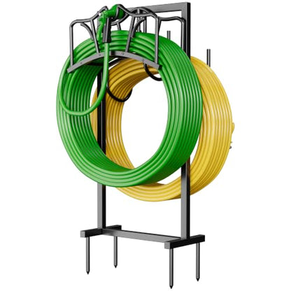 Garden Hose Holder Holds 2 x 150FT Hoses, Freestanding Hose Holder with 4 Spikes, Rustproof Water Hose Holder Storage for Outside Yard Lawn Farm