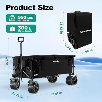 SUNNYFEEL 49" Extra Long Wagon Cart, 550LBS Heavy Duty Foldable Wagon - color: Black