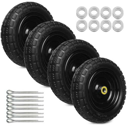 10 Inch Solid Rubber Tires, 4.10/3.50-4 Tire and Flat Free with 5/8" Bearings, 2.17" Offset Hub for GOR Garden Carts, Garden Wagon Carts, Trolleys, Hand Trucks and Utility Cart(4 Pack) - size: 10 INCH - 4 Pack