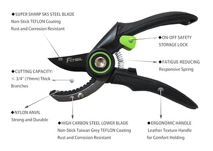 Professional Secateurs, with Super Sharp SK5 Steel Blades, Gardening Hand Clippers Pruners, Garden Trimming Scissors, Pruning Shears 8-Inch (Anvil) - style: Anvil