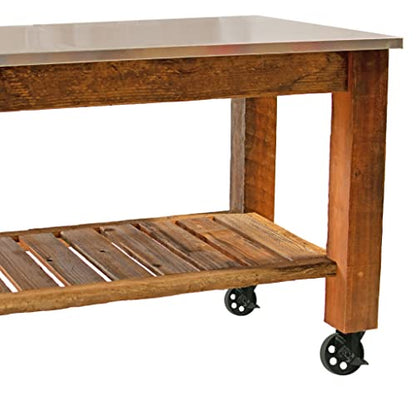 Redwood Potting Table Rolling Cart Swivel Cast Iron Wheels with Brakes Outdoor Garden Work Bench (No Hardware w/ 5in Black Caster)