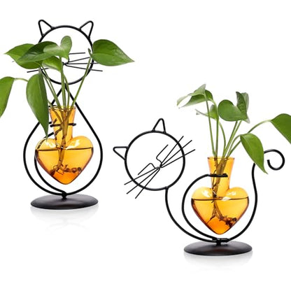 Plant Terrarium Propagation Station Gifts for Women Cat Lover - color: Amber