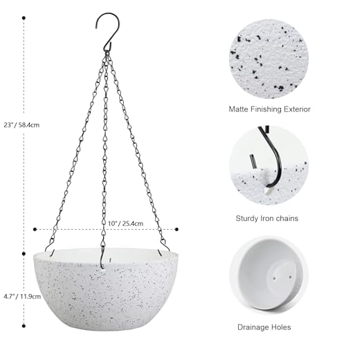 Meowell 10 inch Hanging Planters for Indoor Outdoor Plants, 2 Pack Hanging Flower Pots with Drainage Holes and Chain for Garden Porch, Plastic Hanging Baskets for House Plants, Speckled White - color: Speckled White, size: 10inch 2pcs