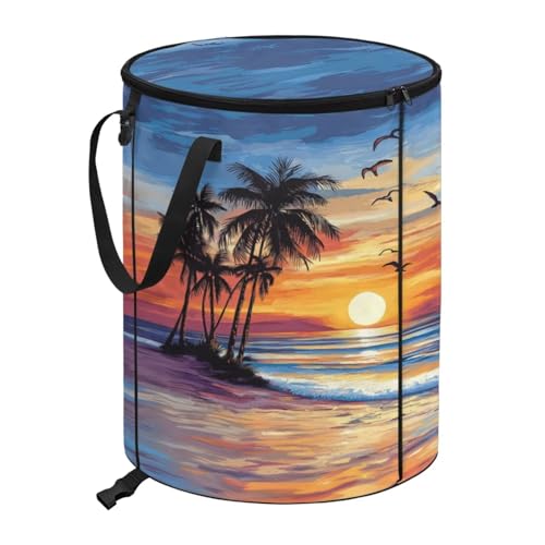 BIGCARJOB Hawaii Palm Camping Trash Can Pop-Up Recycle Trash Can Outdoor Garbage Storage Bag Large Oval Rubbish Bin with Clip and Zip Clid, 22.83x17.71 in - color: Hawaii Palm