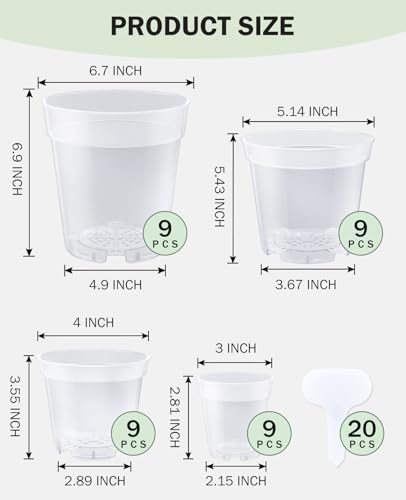 homenote 3/4/5/6.7 Inch Clear PP Nursery Pots with Drainage Holes (36 Pcs) - color: Transparency-no Lid, size: 3/4/5/6.7 Inch-36 Pack