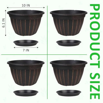 10 Inch Plant Pots,4 Pack Flower Pot,Planters Pot with Drainage Hole - color: Black, size: 10 inch-4 pack