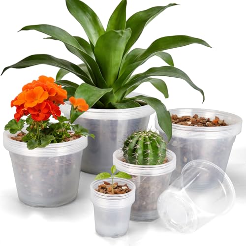 OUPSAUI 35 Pack 4/6/8/10/12 Inch Clear Nursery Pots with Drainage Hole, Clear Large Plastic Pots for Plants, Transparent Variety Seedling Planter for Vegetable Flowers Fruits - size: 35PCS-4+6+8+10+12