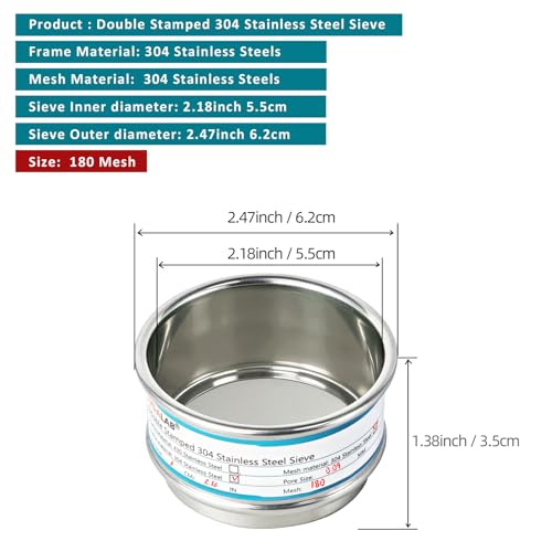 2.36" (6cm) Full 304 Stainless Steel Mini Lab Sieve, 180 Mesh(0.09mm) - size: 180 Mesh(0.09mm)/Ф2.4in(6CM)