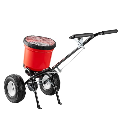 SmarketBuy Fertilizer Spreader, 90LBS Walk Behind Push Spreader, Broadcast Spreader for Seed, Fertilizer, Salt with 12.5-Inch All Terrain Pneumatic Tires