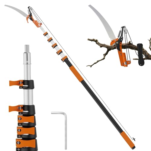30FT Reach Manual Pole Saw, Tree Trimming Pruner with 5-24 FT Extendable Flip & Screw Dual Lock, Adjustable Long Handle High Reach Cutter for Yard & Garden - size: 5-24FT