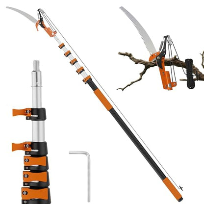 5-29 FT Extendable Manual Pole Saw, Tree Trimming Pruner with Flip & Screw Dual Lock, Adjustable Long Handle High Reach Cutter for Yard & Garden - size: 5-29FT