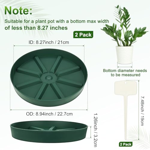 M METERXITY 2-Pack Plant Saucer, 8.27 Inch/21 cm Plastic Plant Trays Thicker for Pots/Indoor/Outdoor/Water Drainage and Protection, Flowerpot Drip Tray [Green] - size: 8.27 in