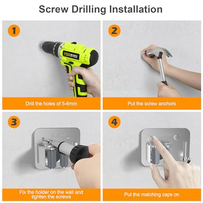 4 Pack Stainless Steel Heavy Duty Broom Holder Wall Mount with Hook, Silver - color: C-Sliver, size: 4PCS Gripper