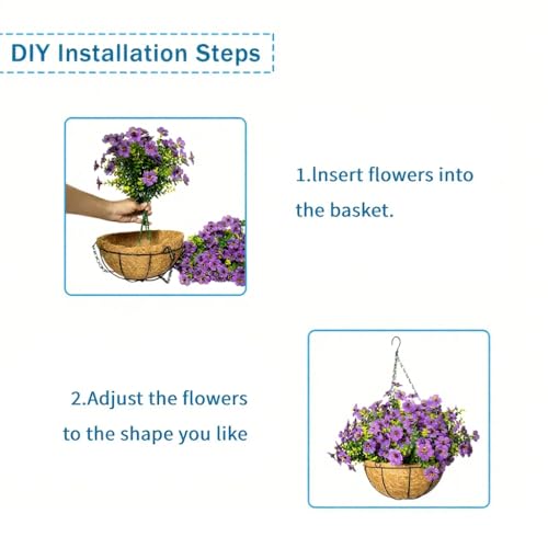 Artificial Hanging Flowers, UV Resistant, 12 Bundles, Purple - color: Purple