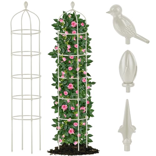 Garden Obelisk Trellis for Climbing Plants Outdoor 6.7 Ft Rose Bush Round Trellis for Pots Rustproof Metal Pipe with Plastic Coated Plant Flower Trellises for Clematis Vine Jasmine Support - color: White, size: 6.7 Ft(1 Pcs)