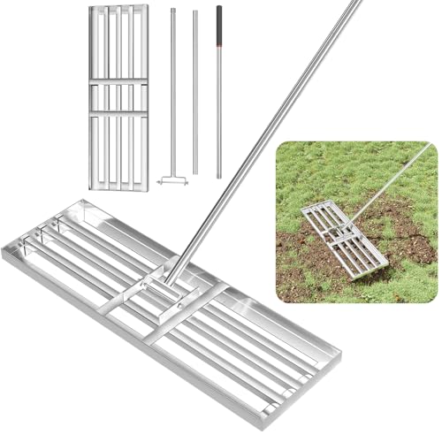 GreatBuddy Lawn Leveling Rake 30'' x 10", Heavy-Duty Stainless Steel Lawn Leveling Tool for Lawn, Soil, Sand, 78'' Extra Long Handle, Ideal for Yard, Garden - size: 30 Inch