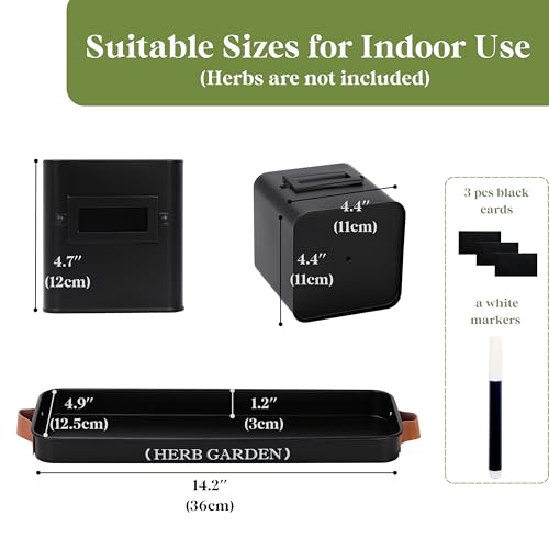 PERFNIQUE Indoor Herb Garden, Herb Planter Set with Tray, Farmhouse Indoor Plant Pots, Windowsill Herb Garden with Drainage(Planter only) for Indoor/Outdoor, Window Pots(Matte Black) - color: Matte Black
