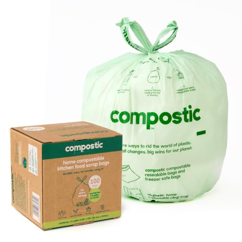 Compostic Compostable Trash Bags, 2.6 Gallon Bathroom Bin, 100 Ct - size: 100 Count (Pack of 1), style: Small 2.6 Gallon