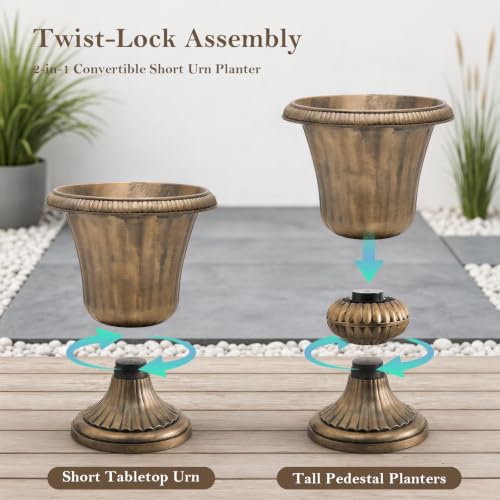 Athena Collection 20" Tall Urn Planters for Outdoor Plants, 2 Pack, Bronze - color: Bronze