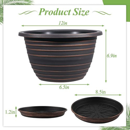 KPUVX 12 Inch Plastic Flower Pot, 3 Pack - color: Red Brown