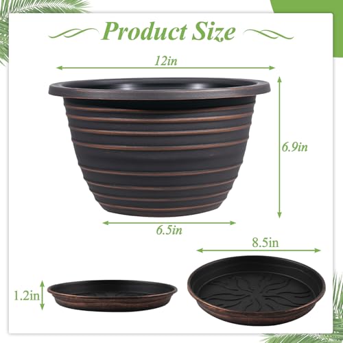 KPUVX 12 Inch Plastic Flower Pot, 3 Pack - color: Red Brown