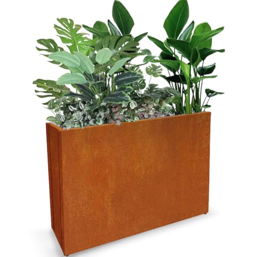 Metal Tall Long Planter Box Large Rectangular Planter Flower Pot with Drainage Holes for Indoor Outdoor Deck Porch Garden Home Patio Front Door (Rusty Orange, M) - color: Rusty Orange, size: Medium