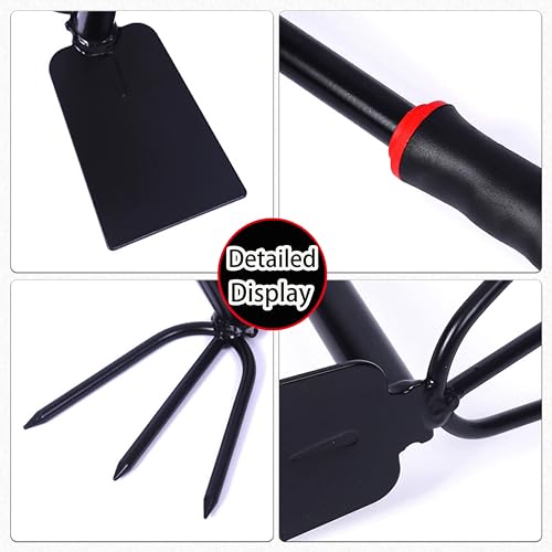 Garden Hoe Weeding Tool 2-in-1 Dual Head Hand Cultivator Iron Tool - color: Black Garden Hoe Set