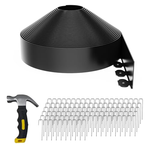 102FT Landscape Edging 4 in Tall with 110 Spikes, Garden Edging Border and 1 Hammer, Plastic Landscape Edging Border Lawn Edging for Landscaping, Flower Beds, Yard - size: 4 In x 102 FT