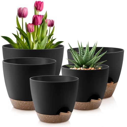 QRRICA 7/7.5/8/9/10 Inch Self Watering Pots for Indoor/Outdoor Plants - color: Black Brown, size: 10/9/8/7.5/7 inch