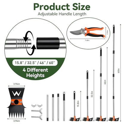 Weed Puller Tool & Garden Hoe, 60 Inch Long Handle, Heavy Duty Weed Remover - color: orange