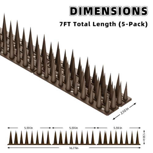 Bird Spikes, 5 Pack, 7 FT Total Coverage, Outdoor Bird Deterrent, Brown - color: Brown, size: 5 pack