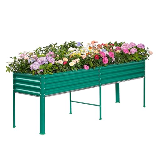 Land Guard Galvanized Raised Garden Bed with Legs, 96×24×32in Raised Garden Beds Outdoor with Drainage Holes, Planter Boxes Outdoor for Backyard, Patio, Balcony, 1200lb Capacity, Green - color: Green, size: 96×24×32in