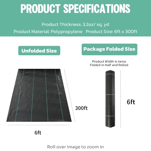 6ft*300ft Landscape Fabric,Weed Barrier Fabric,3.2oz Heavy Duty Weed Blocker Fabric,Weed Contorl for Underlayment,Gardening Weed Mat-Durable,Easy Installation - size: 6ft*300ft