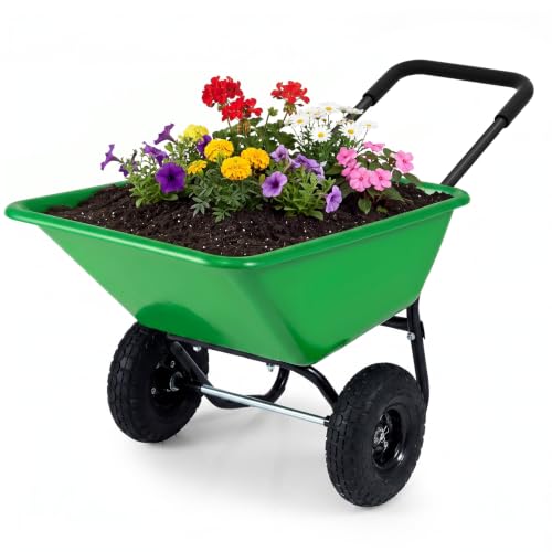 Goplus 2 Wheel Wheelbarrow, 330 LBS Utility Garden Cart (Bright Green) - color: Bright Green
