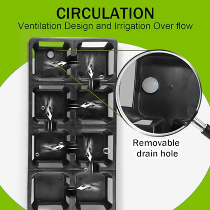 8 Cell Nursery Pots Trays 6 Pack (12" x 6"), 3 inch Square Plastic Nursery Pots 48 Pcs, Durable Carrying Seed Starter Tray, Planting Trays for Holding Small Seedling Pots with Drain Holes (Black) - color: Black, size: 48 Pots + 6 Trays