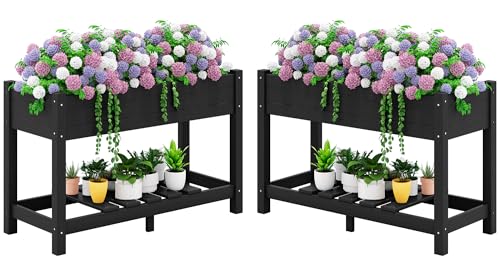 SERWALL Raised Garden Bed with Legs Set of 2-Black - color: Black, size: 2 pack