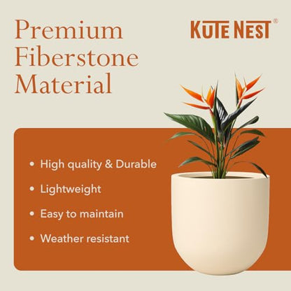 KUTE NEST 16" Premium Arco Fiberstone Outdoor Planter - Kilim Beige - color: Kilim Beige, size: 16"H x 16"D