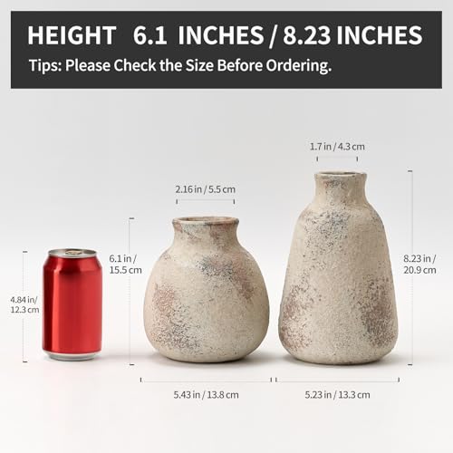 PORCER Ceramic Vase Set of 2 for Home Decor, Handcrafted Vintage Terracotta Vases, Rustic Farmhouse Decor, Minimalist Decorative Vase Set for Table Centerpiece Fireplace Nightstand Decoration - Brown - color: Natural Brown- 2pcs