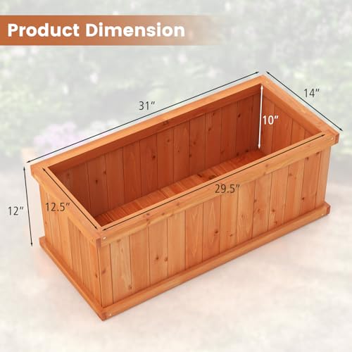S AFSTAR Raised Garden Bed, 31” X 14” X 12” Fir Wood Rectangle Planter Box W/4 Drainage Holes & Detachable Base Plate, Raised Bed Planter Kit Box, Indoor & Outdoor Container for Patio Backyard - size: 31” x 14” x 12”