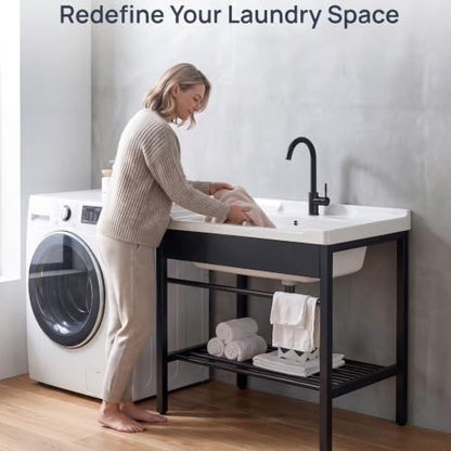 Freestanding Laundry Utility Sink with Washboard - color: A_Utility Sink_Black